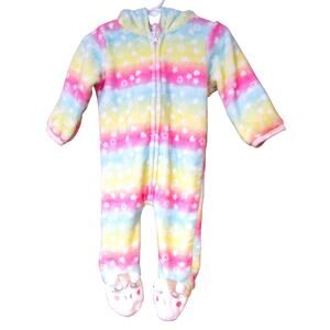 Penelope Mack Girl's Sleeper Unicorn Pastel Footed Hooded Plush Size 3-6 Months